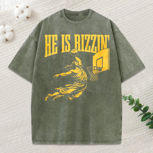 He Is Rizzin Christian Washed T-Shirt