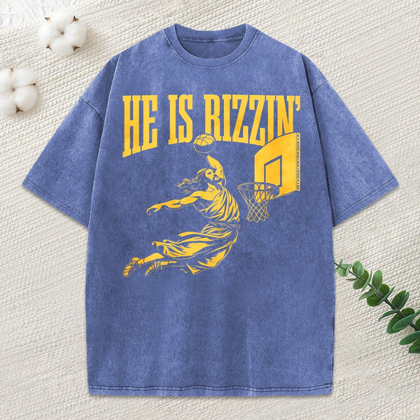 He Is Rizzin Christian Washed T-Shirt