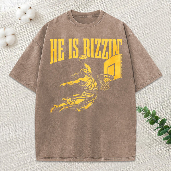 He Is Rizzin Christian Washed T-Shirt