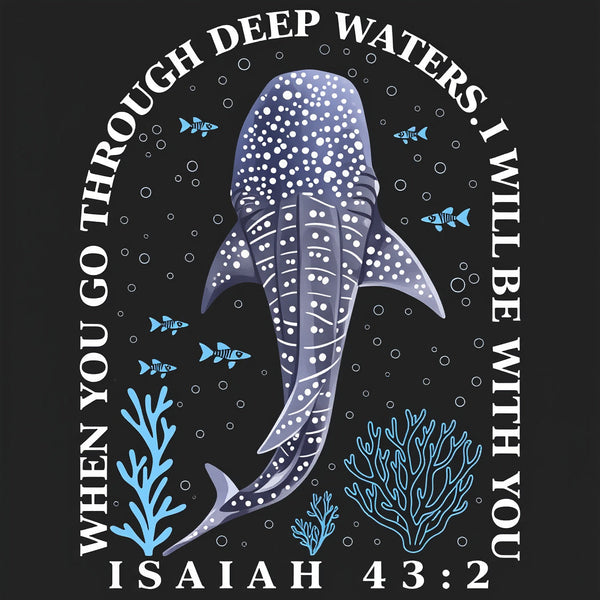 When You Go Through Deep Waters Whale Christian Washed T-Shirt