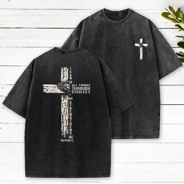 I Can Do All Things THrough Christ Christian Washed T-Shirt