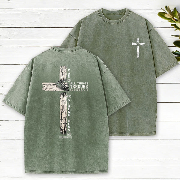 I Can Do All Things THrough Christ Christian Washed T-Shirt
