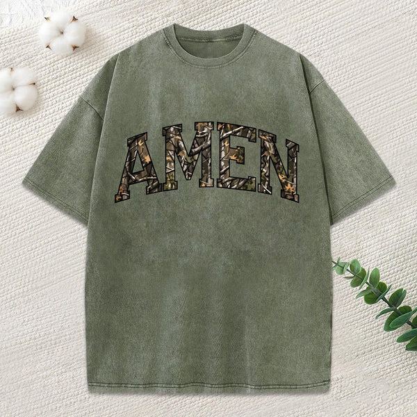 Amen Camouflage Christian Washed T-Shirt