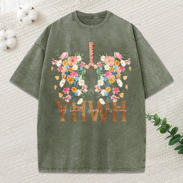 YHWH Floral Christian Washed T-Shirt