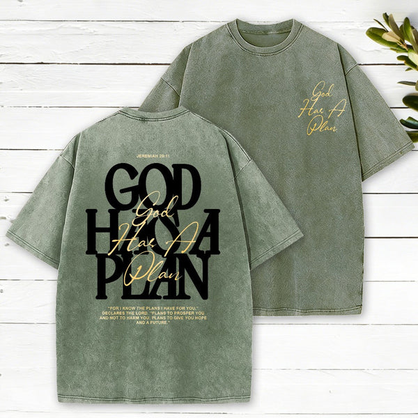 God Has A Plan Christian Washed T-Shirt