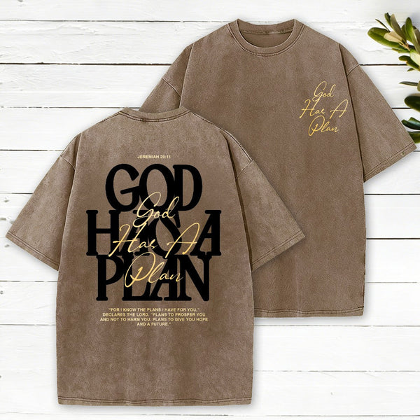 God Has A Plan Christian Washed T-Shirt