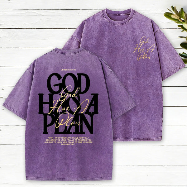 God Has A Plan Christian Washed T-Shirt