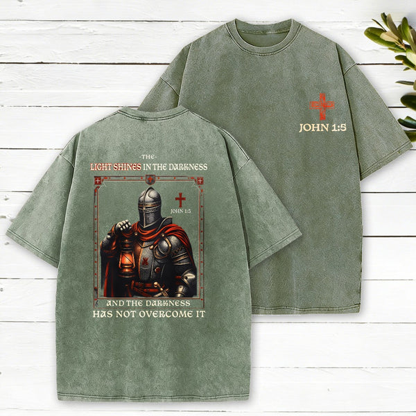 The Light Shines In The Darkness Christian Washed T-Shirt