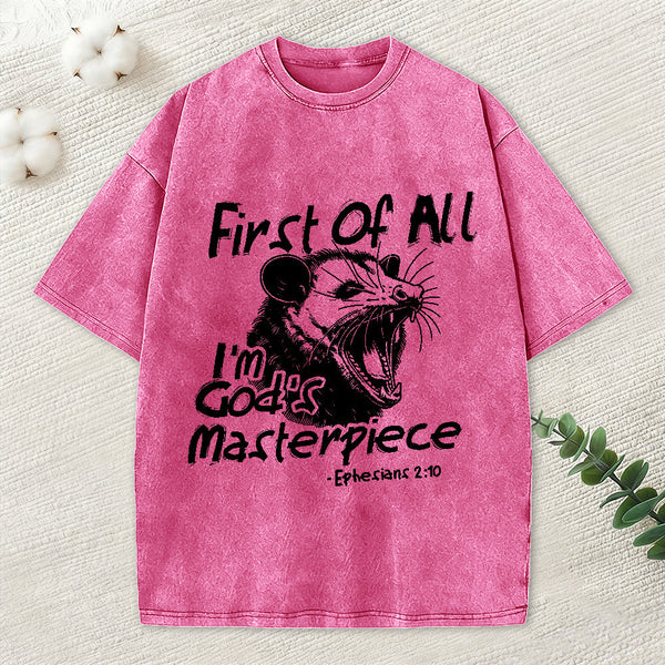 First Of All I'm God's Masterpiece Christian Washed T-Shirt