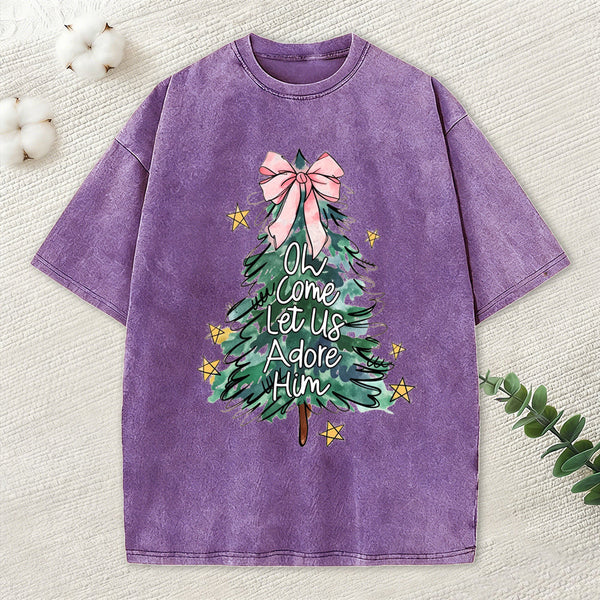 Oh Come Let Us Adore Him Christian Christmas Washed T-Shirt