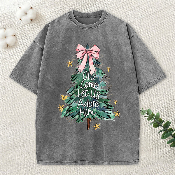 Oh Come Let Us Adore Him Christian Christmas Washed T-Shirt