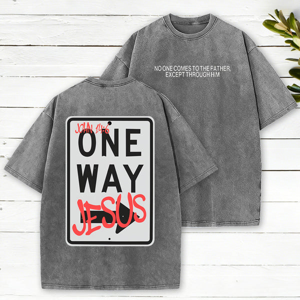 Jesus The One Way Chrsitian Washed T-Shirt