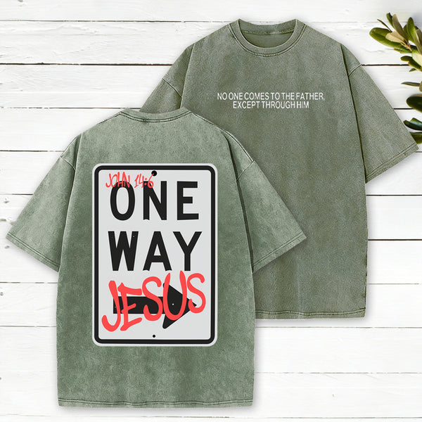 Jesus The One Way Chrsitian Washed T-Shirt