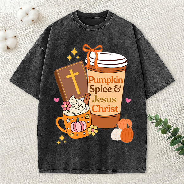 Pumpkin Spice And Jesus Christ Christian Washed T-Shirt