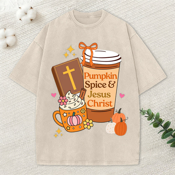 Pumpkin Spice And Jesus Christ Christian Washed T-Shirt