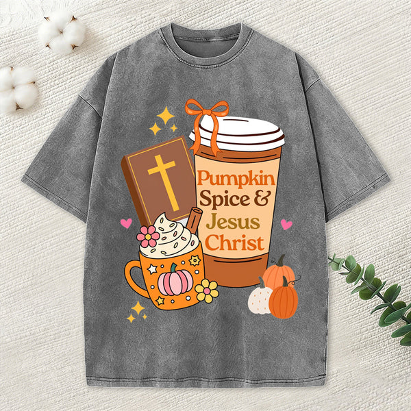 Pumpkin Spice And Jesus Christ Christian Washed T-Shirt
