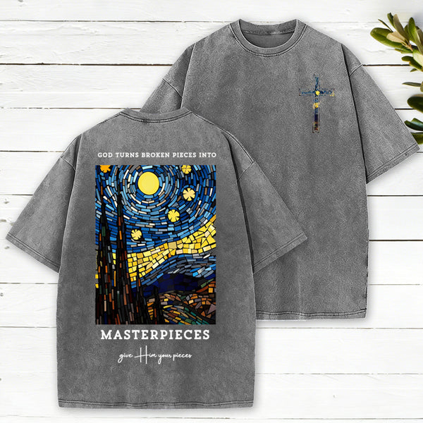 God Turns Broken Pieces Into Masterpieces Christian Washed T-Shirt