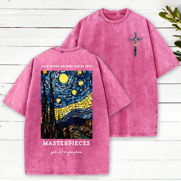 God Turns Broken Pieces Into Masterpieces Christian Washed T-Shirt