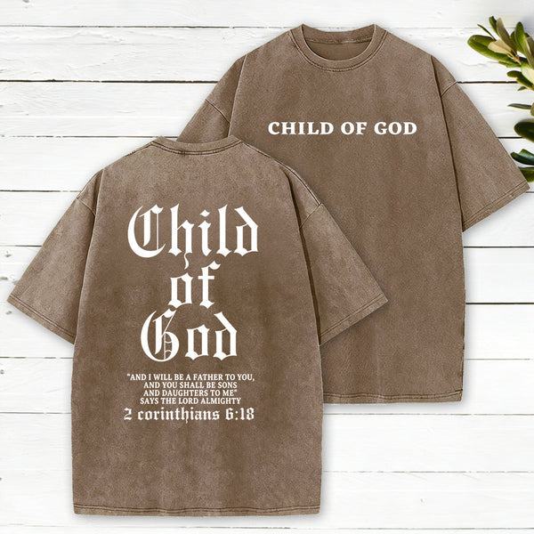 Child Of God Christian Gothic Script Washed T-Shirt