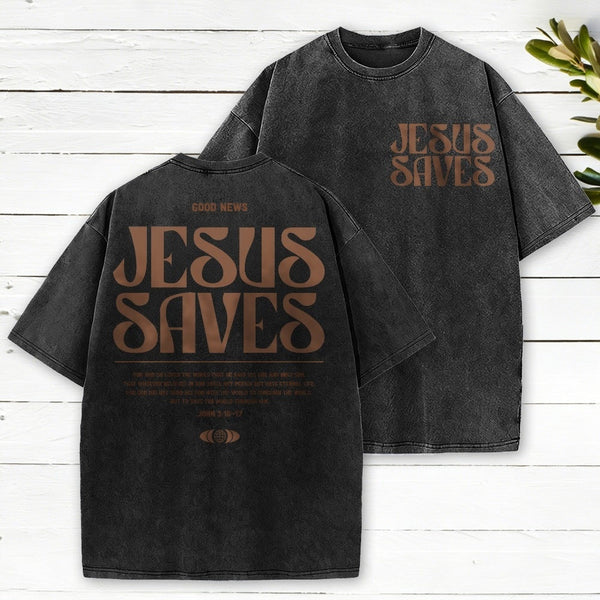 Jesus Saves Christian Washed T-Shirt