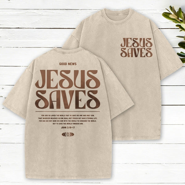 Jesus Saves Christian Washed T-Shirt