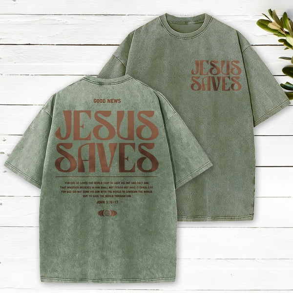 Jesus Saves Christian Washed T-Shirt