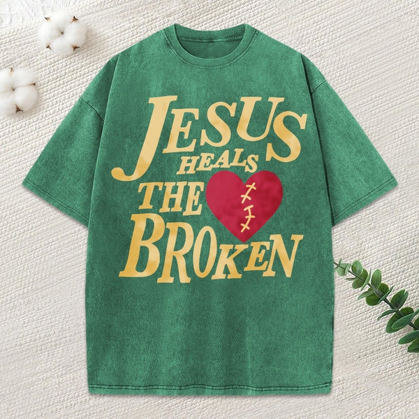 Jesus Heals The Broken Christian Washed T-Shirt
