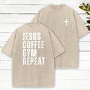 Jesus Coffee Gym Repeat Christian Washed T-Shirt