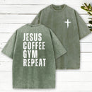 Jesus Coffee Gym Repeat Christian Washed T-Shirt