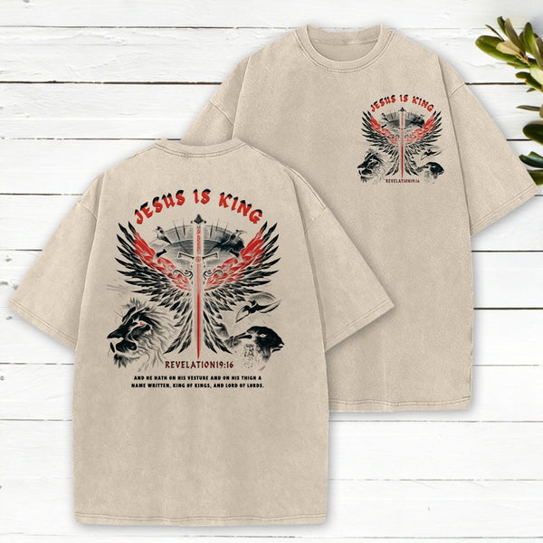 Jesus Is King Wings Christian Washed T-Shirt