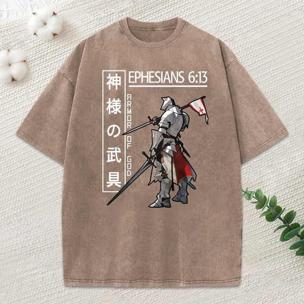 Armor Of God Anime Christian Washed T-Shirt