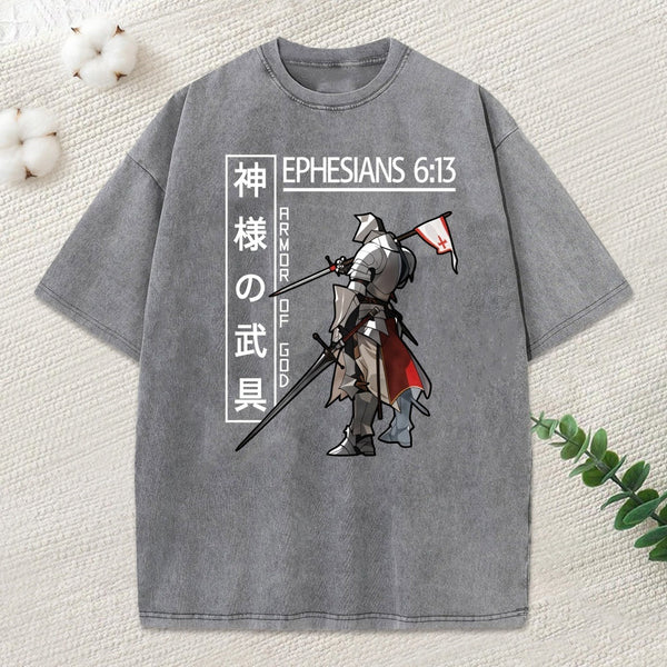 Armor Of God Anime Christian Washed T-Shirt