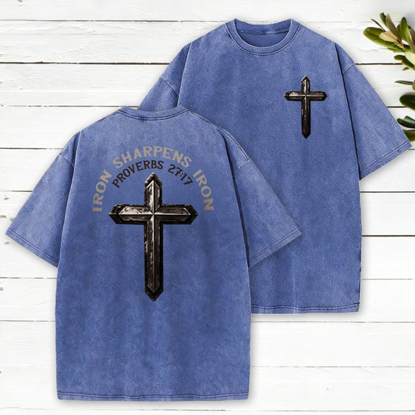 Iron Sharpens Iron Christian Washed T-Shirt