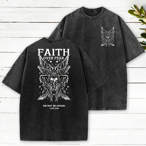Faith Over Fear Seraphim Angel Christian Washed T-Shirt