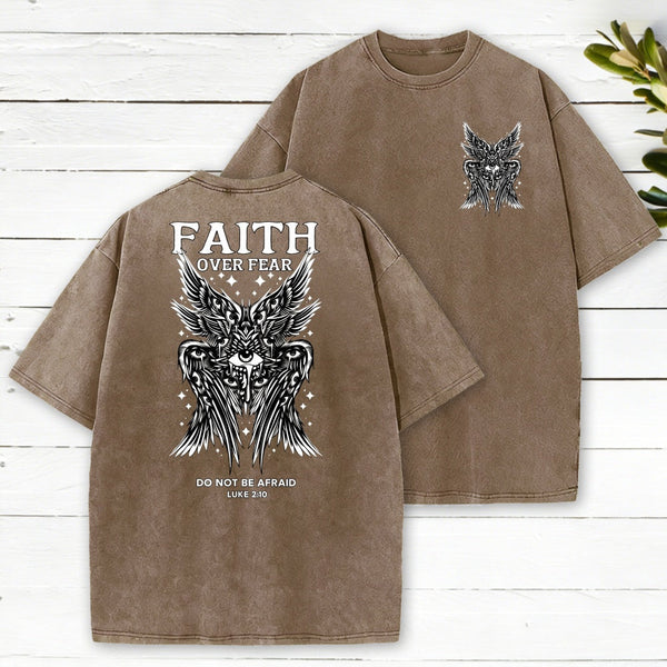 Faith Over Fear Seraphim Angel Christian Washed T-Shirt
