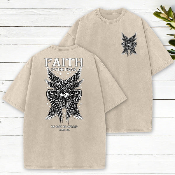 Faith Over Fear Seraphim Angel Christian Washed T-Shirt