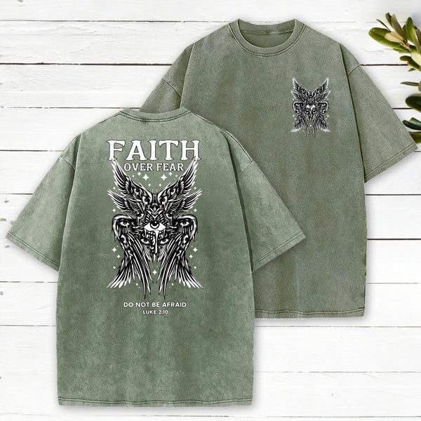 Faith Over Fear Seraphim Angel Christian Washed T-Shirt