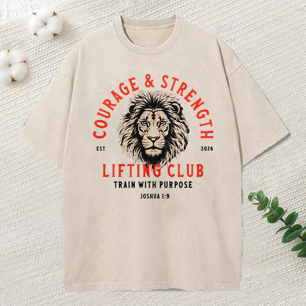 Courage Strength Lifting Club Washed T-Shirt