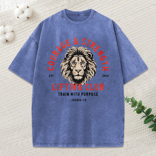 Courage Strength Lifting Club Washed T-Shirt