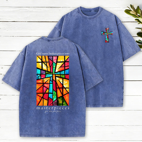 God Turns Broken Pieces Into Masterpieces Christian Washed T-Shirt