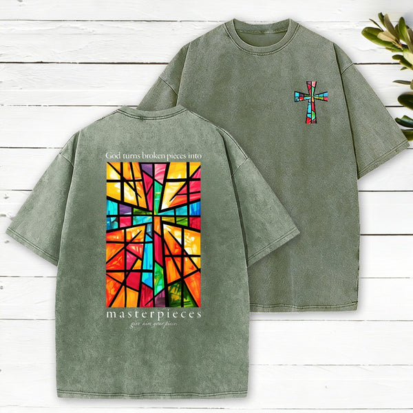 God Turns Broken Pieces Into Masterpieces Christian Washed T-Shirt