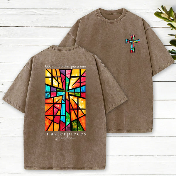 God Turns Broken Pieces Into Masterpieces Christian Washed T-Shirt