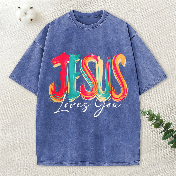 Jesus Loves You Christian Washed T-Shirt