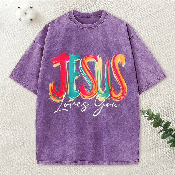 Jesus Loves You Christian Washed T-Shirt