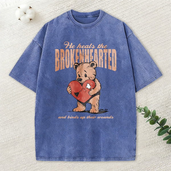 He Heals The Brokenhearted Christian Washed T-Shirt