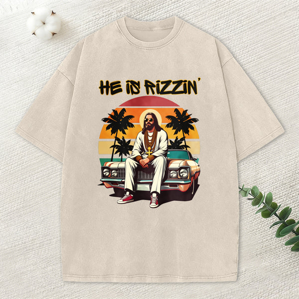 He Is Rizzin Christian Washed T-Shirt