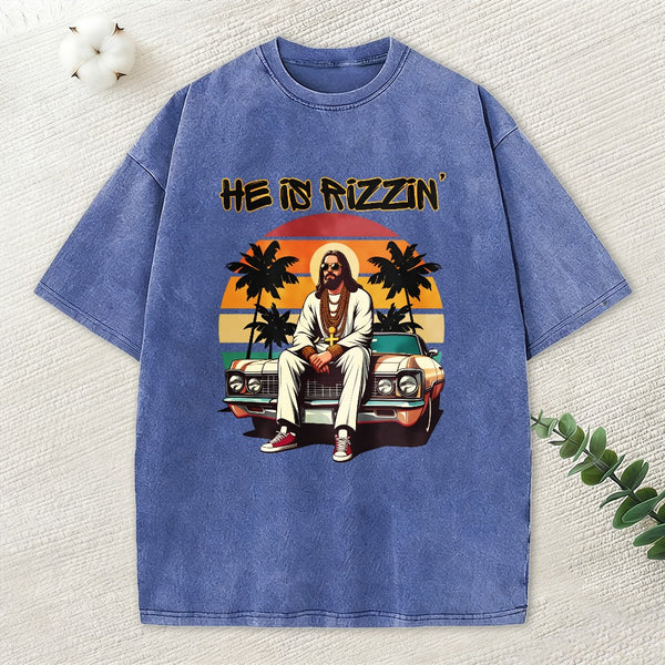 He Is Rizzin Christian Washed T-Shirt