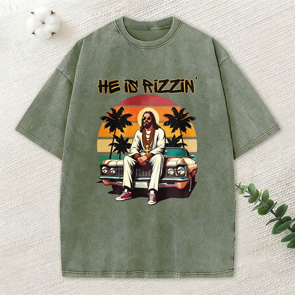 He Is Rizzin Christian Washed T-Shirt