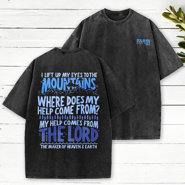 I Left Up My Eyes To The Mountains Christian Washed T-Shirt