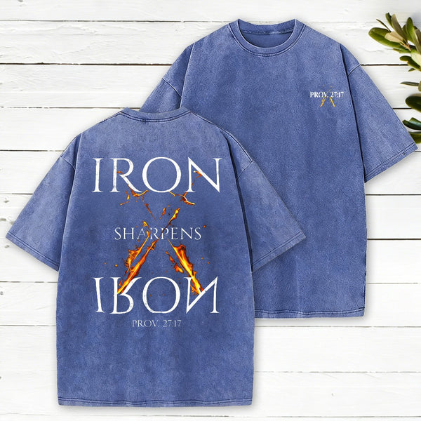 Iron Sharpens Iron Christian Washed T-Shirt